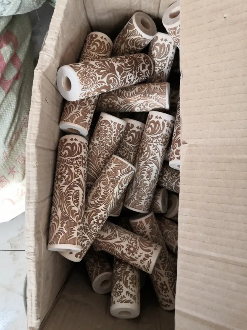 Wooden Christmas embossing rolling pin with snowflake pattern, 45cm length, natural wood finish
