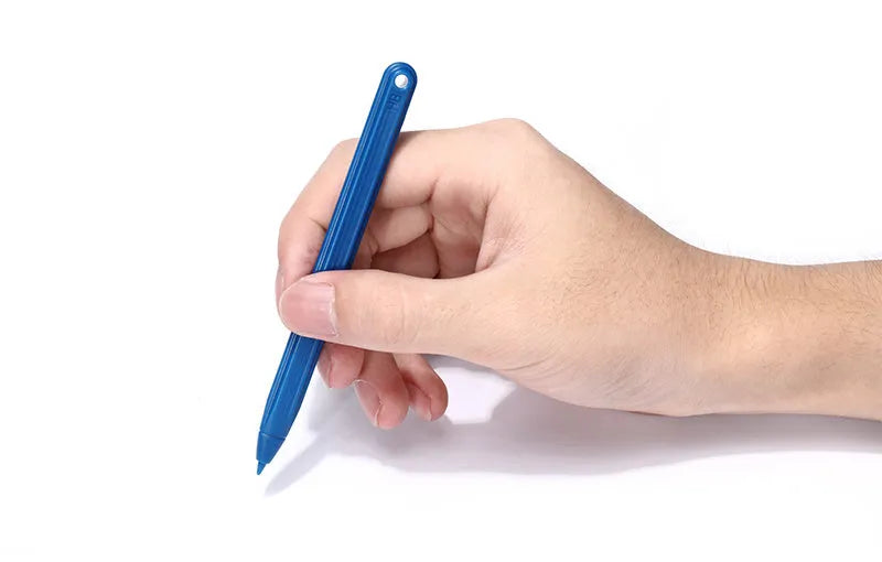 LCD writing tablet with pressure-sensitive blue-green screen and black ABS frame on desk
