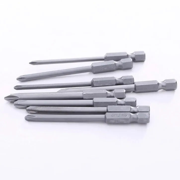 8pcs 75mm magnetic long hex cross head screwdriver bits set in S2 alloy steel with Phillips sizes PH0 PH1 PH2