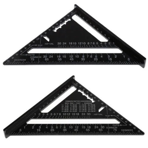 Black oxidation aluminium triangle ruler square showing metric scale for precision drawing and woodworking