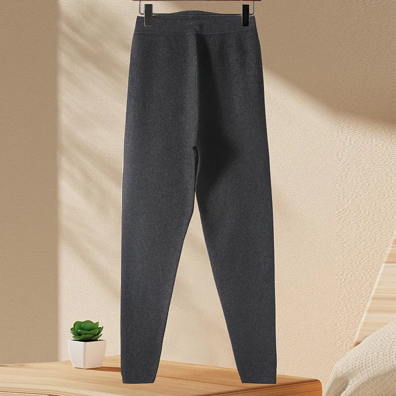 Stripe wool skinny pants in camel colour for men and women, commuting style with straight leg