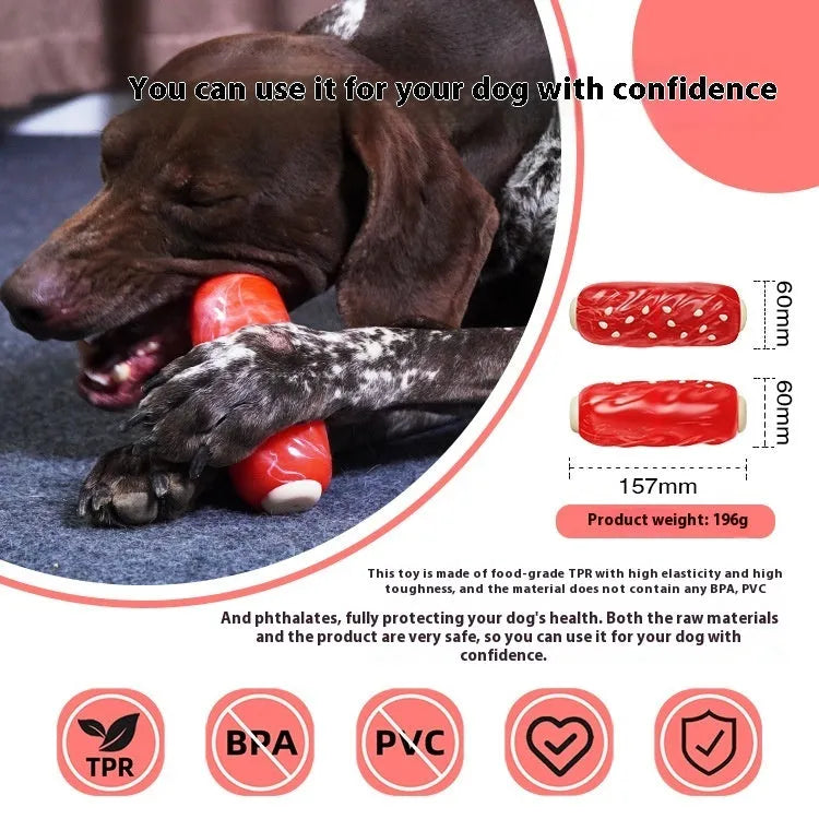 Primary colour plastic glue toothbrush-shaped dog chew toy with textured molar rod design