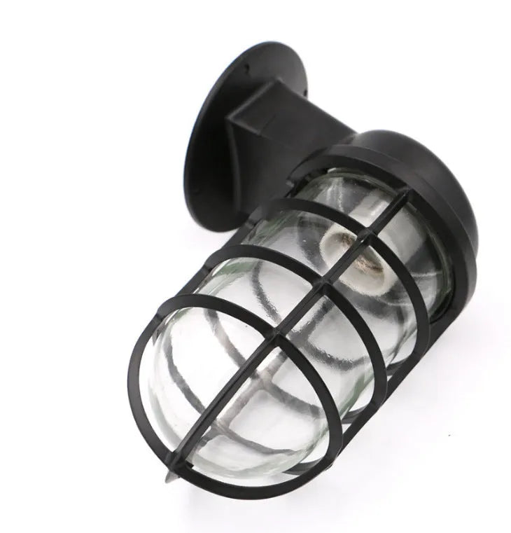 Vintage black glass metal outdoor wall light with adjustable head for cafe bar