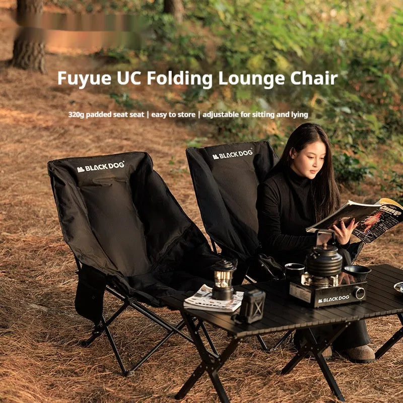 Night black folding moon chair with Oxford cloth seat folded flat for storage