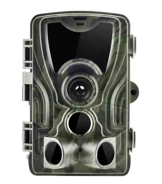 Green cellular trail game camera with belt mount and 2-inch display for hunting