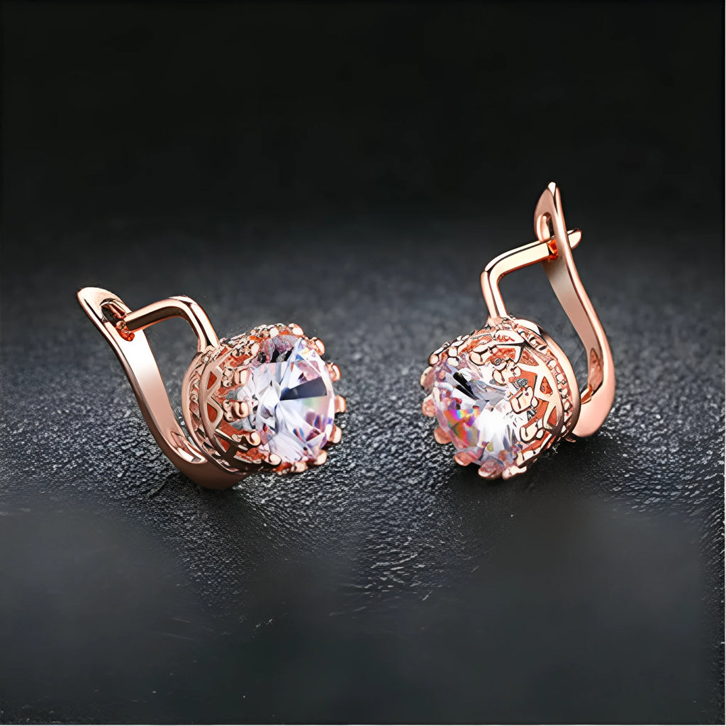 Korean retro crown-shaped clip-on earrings in rose gold and white gold colour options.