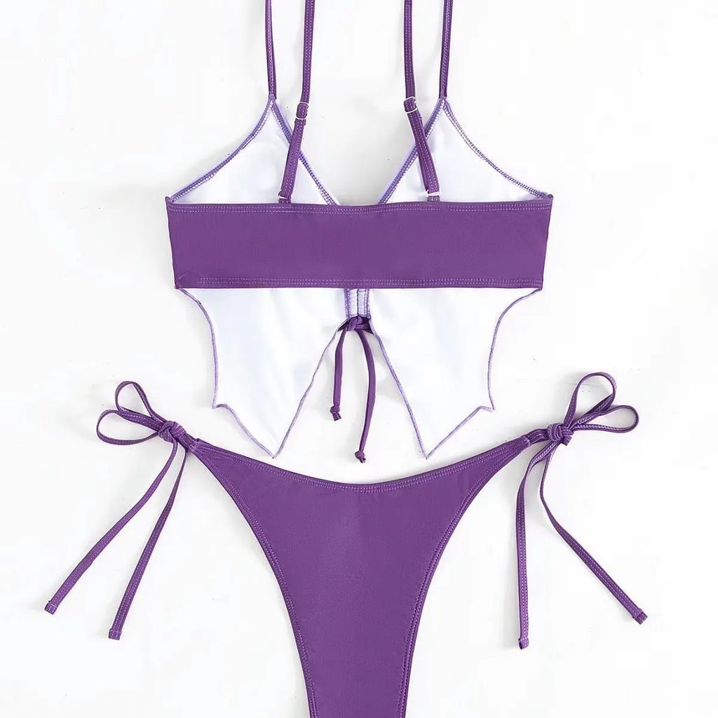 Women's bow-detailed bikini suit in briefs style with sleeveless split design