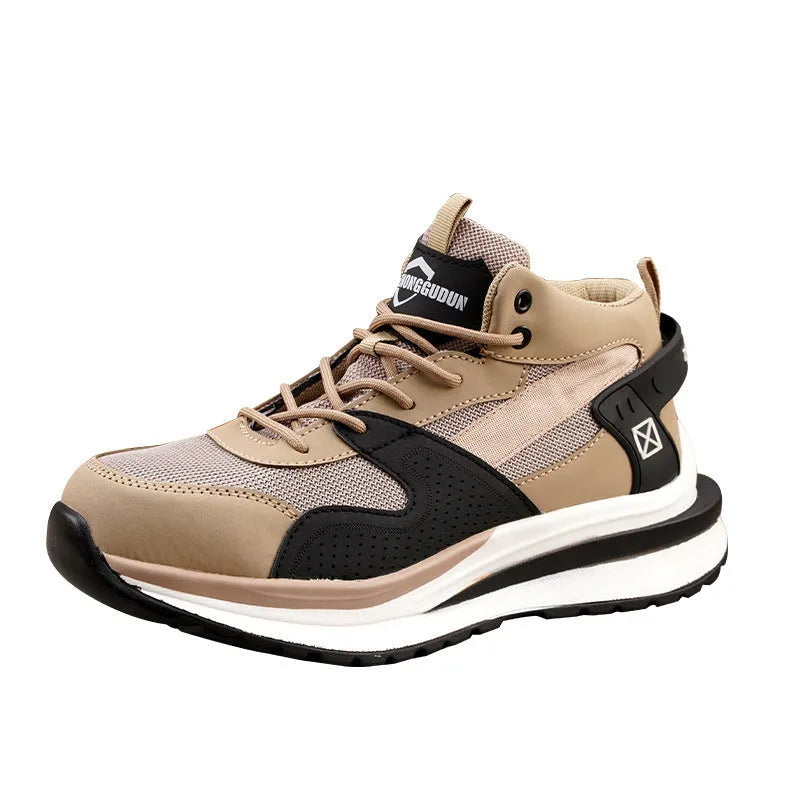 Anti-smashing steel toe cap flat knitted low top work boots rubber sole black colour side view