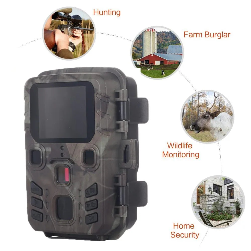 Black infrared night vision monitoring device with 12MP camera and TF Card slot