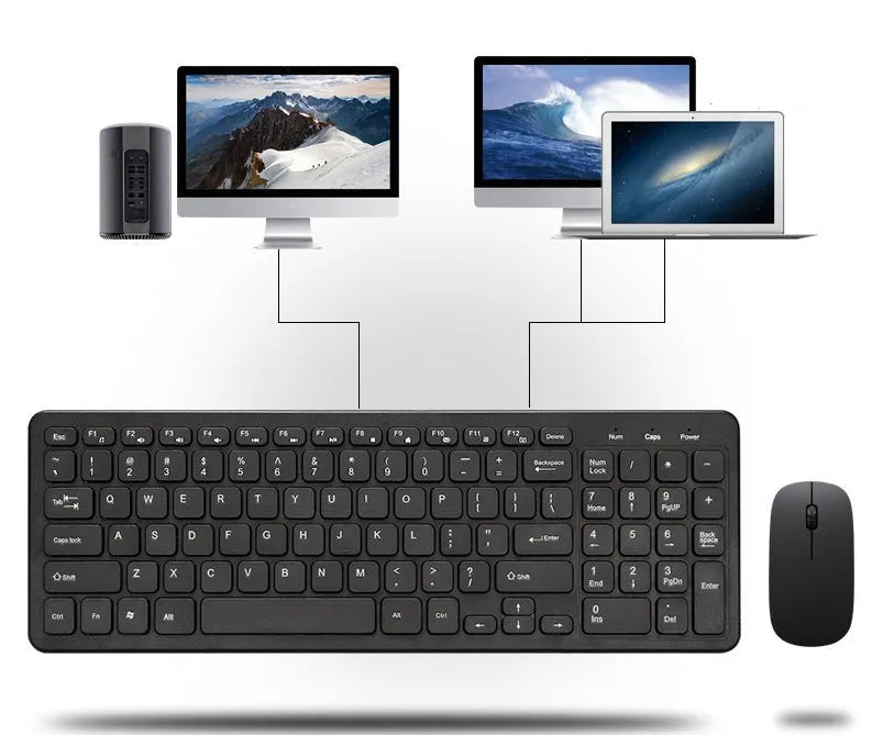Wireless keyboard and mouse set in choice of four colours with micro USB receiver