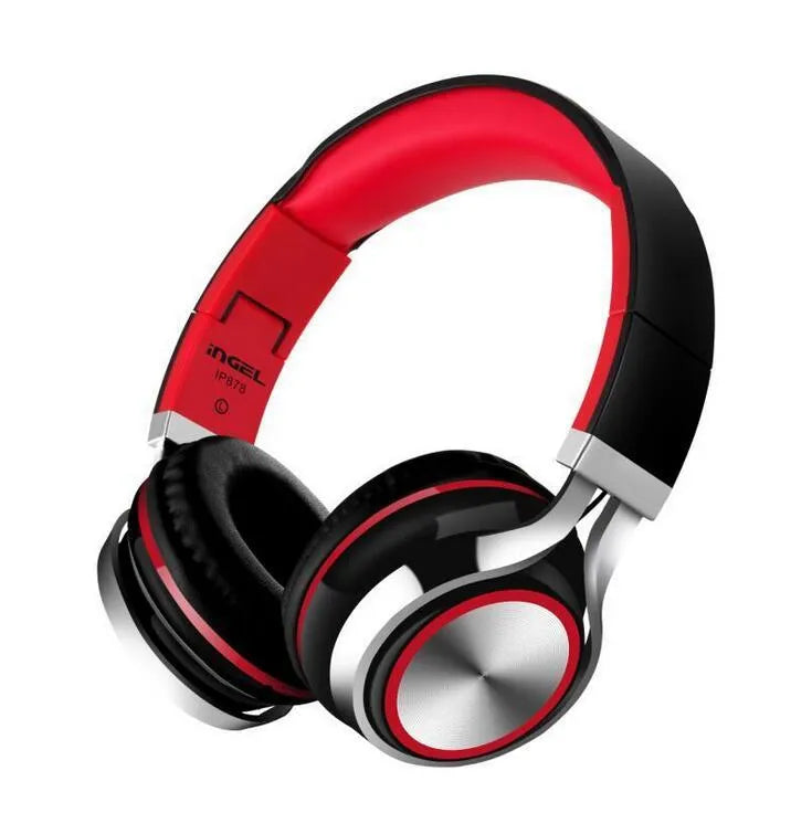 Folding Bluetooth headset with 40mm speaker, wireless 2.4GHz, black plastic housing, folded for portability