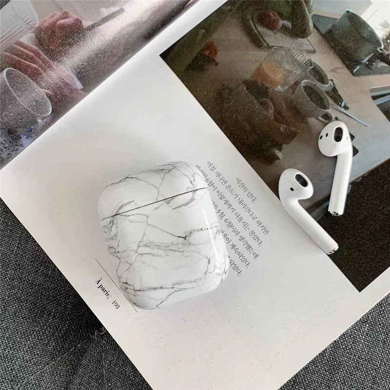 White marble hard PC protective case cover for Apple AirPods 1 and 2 charging box