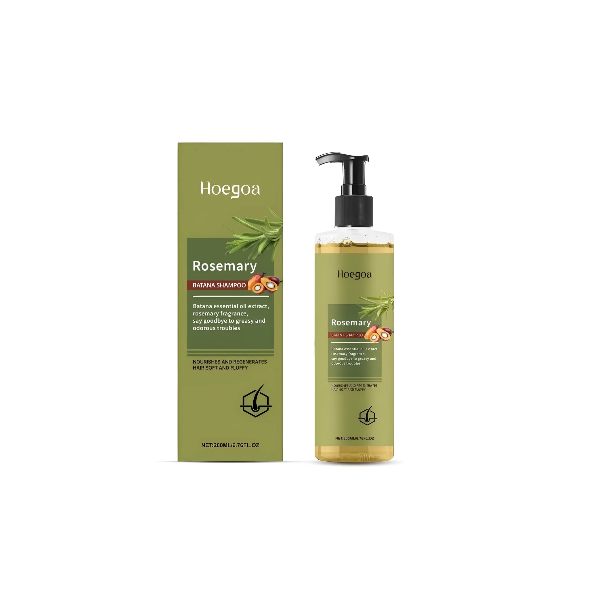 200 ml bottle of Rosemary Hair Growth Shampoo with label showing key ingredients.