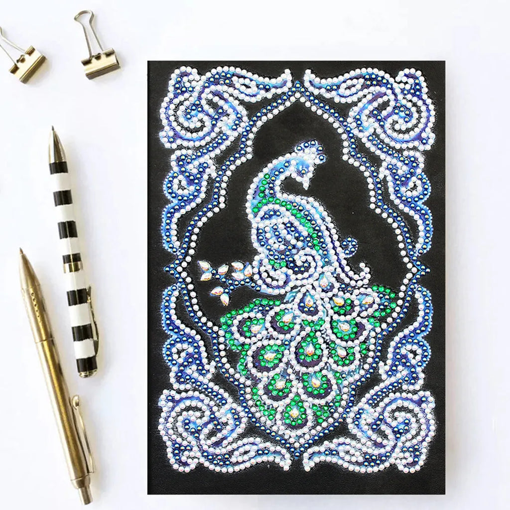 Black A5 hardcover diamond painting journal decorated with shaped and bright drills