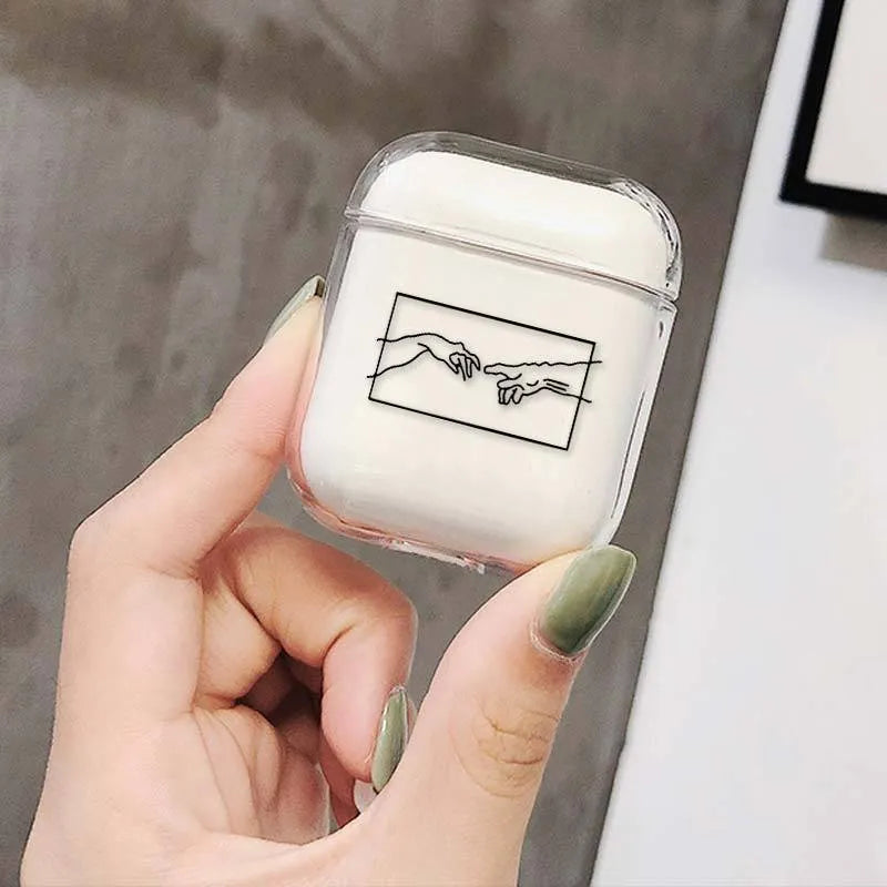 Transparent plastic AirPods protective case cover showing compatibility with AirPods and AirPods Pro