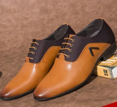 Men's Oxford shoes in artificial PU leather with rubber sole, shown in black, brown, and yellow colour options