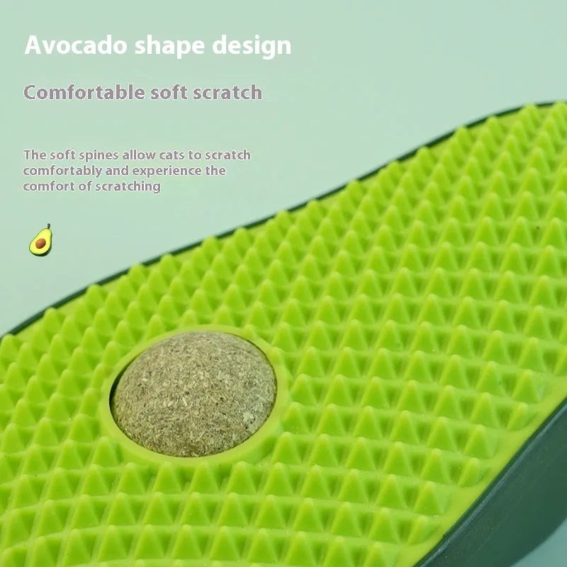 Avocado petting post cat scratch toy in green, made from ABS and TPR, 13.5 x 8.5 x 6 cm