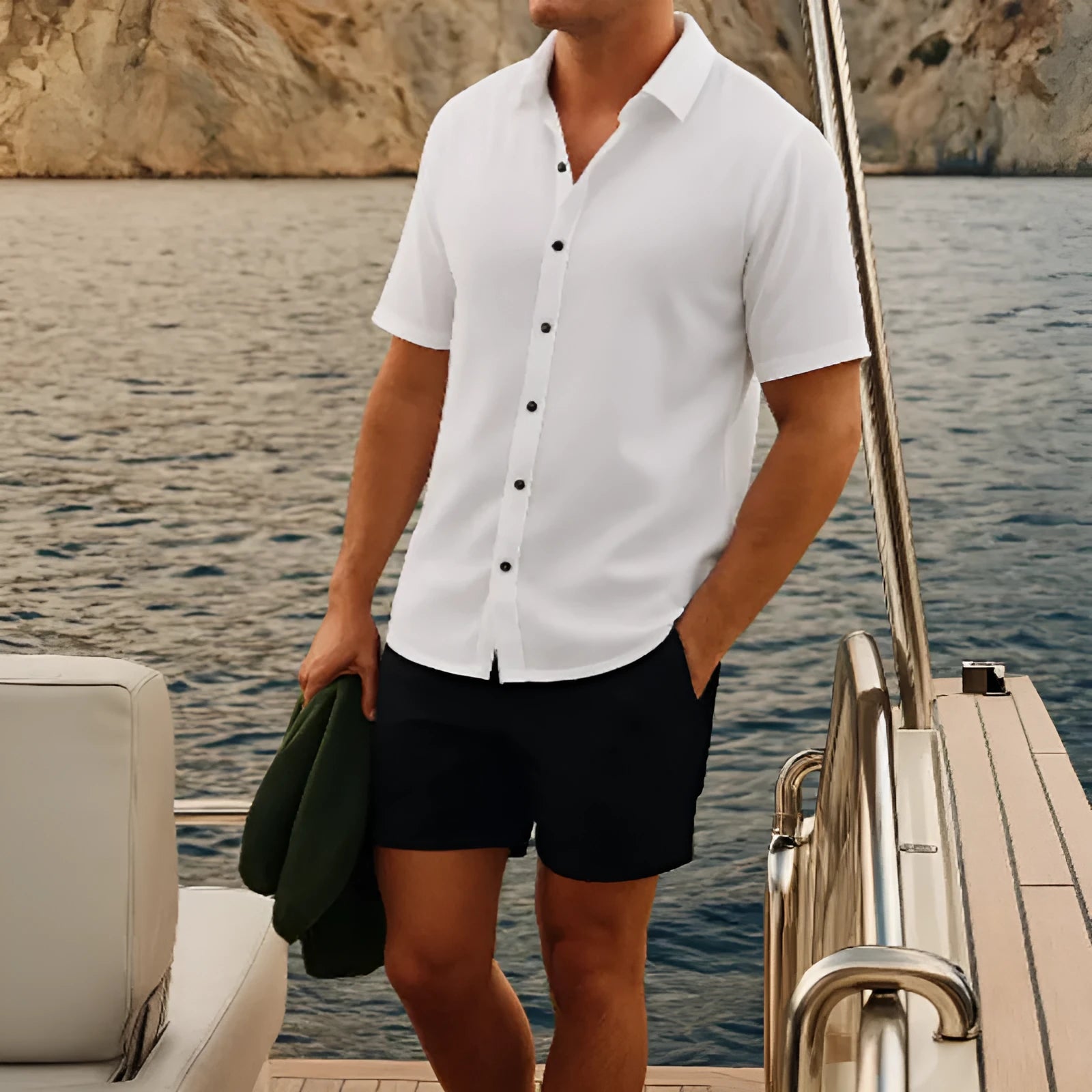 Men's waffle short sleeve shirt set with matching shorts in picture colour, polyester fibre fabric, sizes S to 6XL