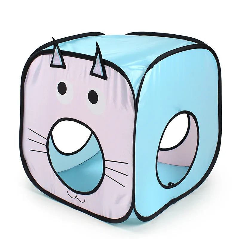 Foldable pet tent cat tunnel three-piece set with cat and fish designs