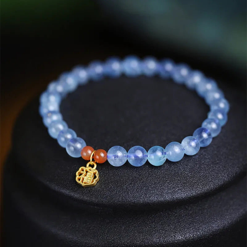 Natural crystal bracelet with 8mm round ice translucent beads and sequins element