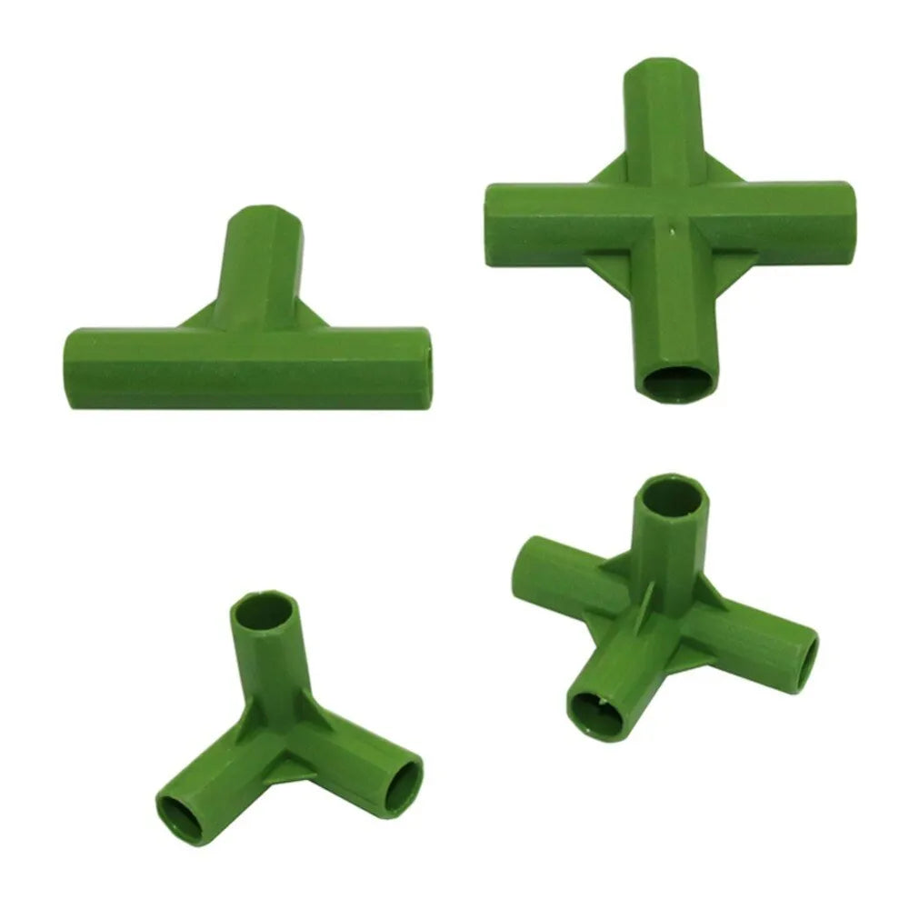 PP plastic plant stake connector with three-way and four-way joints for 11mm garden poles