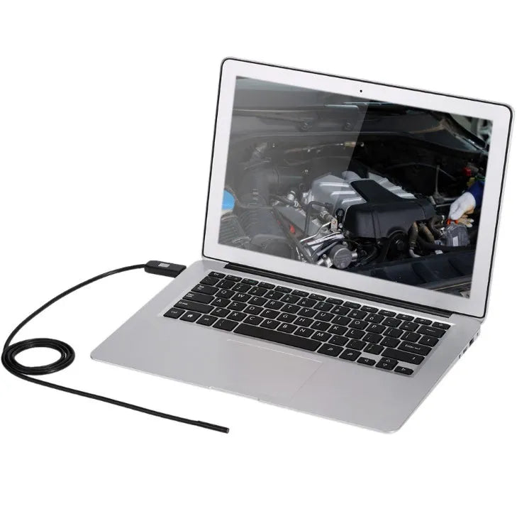 OWSOO USB endoscope camera with 5m cable, hook, magnet, and side mirror accessories for phone and PC inspection.