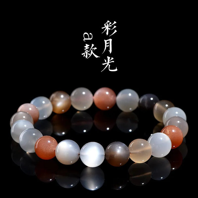 Natural moonstone bracelet with colourful moonlight pattern and 8mm beads