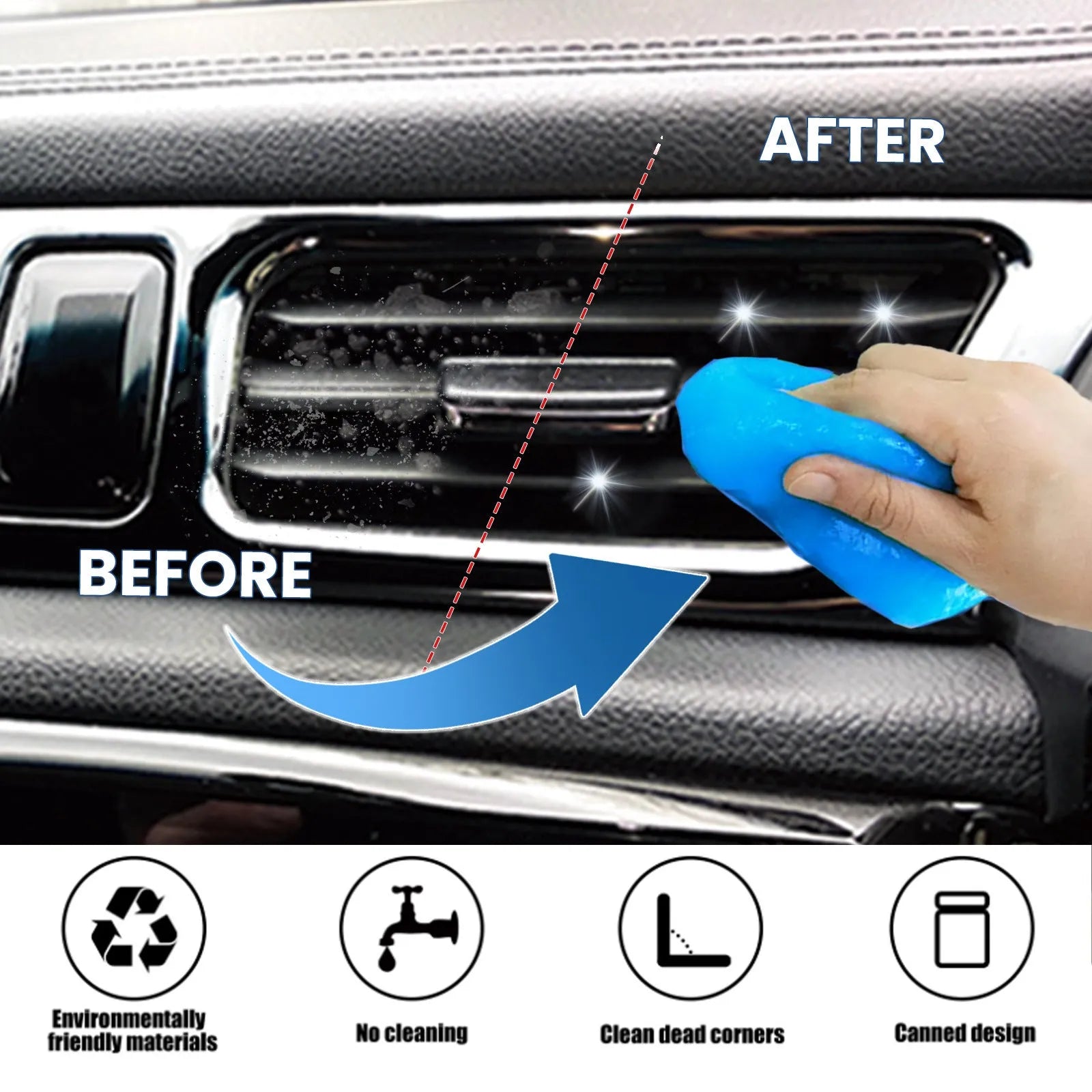 Car cleaning soft gel in compact round pot, 70g, for interior gap and remote control dust removal