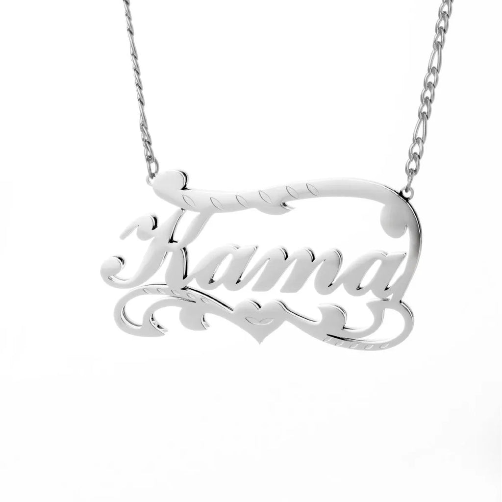 Double-layer wave heart necklace in gold and silver finishes, stainless steel, customisable with name or text