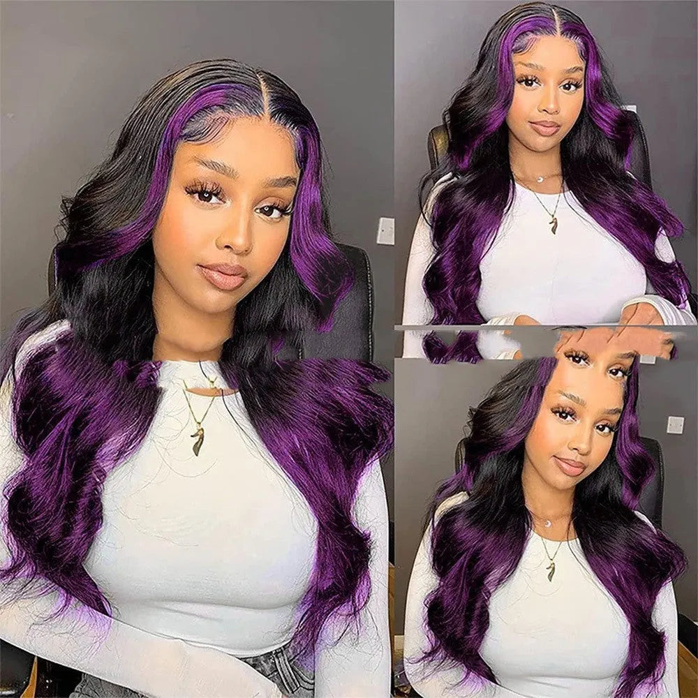 Gradient purple human hair wig with 13x6 lace front and headgear design on a mannequin head
