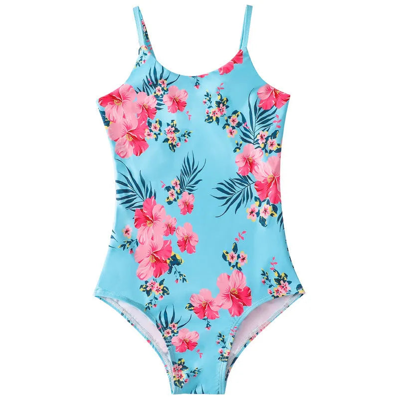 Children's mermaid one-piece swimsuit for girls in high-elasticity polyester, available in multiple colours and sizes from 100cm to 150cm