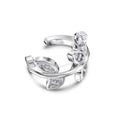 925 silver leaf-shaped ear clip with zircon inlay, golden electroplated finish, clip-on style for women