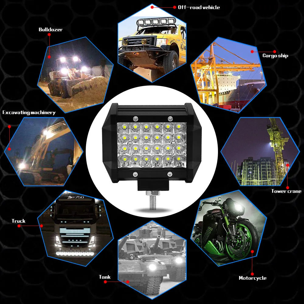 72W 4-row LED off-road strip light bar with 3030 chips in black aero aluminium alloy housing