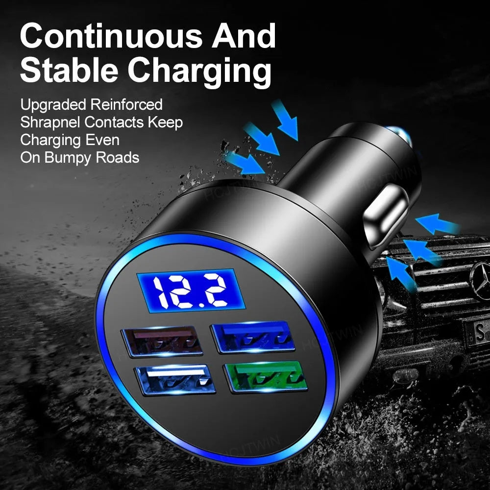Black multi-port car charger for 12-24V vehicles with 3100mA output capacity