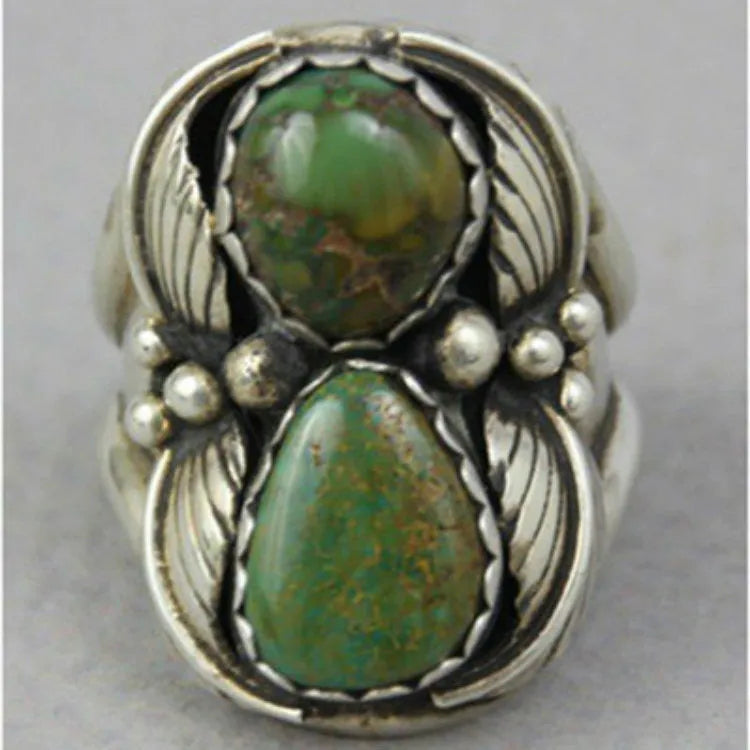 Geometric turquoise alloy ring for women with retro design and electroplated finish