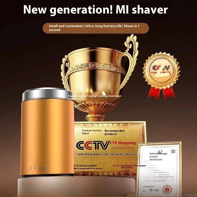 Mini fully washable portable men's electric shaver with six-leaf blade and brushless motor in black finish