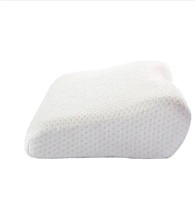 Blue memory cotton butterfly cervical pillow with polyester cover on a bed