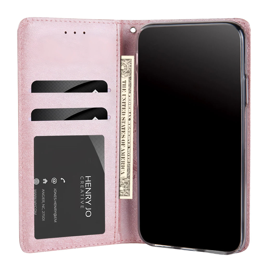Flip phone case for Apple iPhone 6 to 11 Pro Max, PU leather card wallet, black colour, flip open