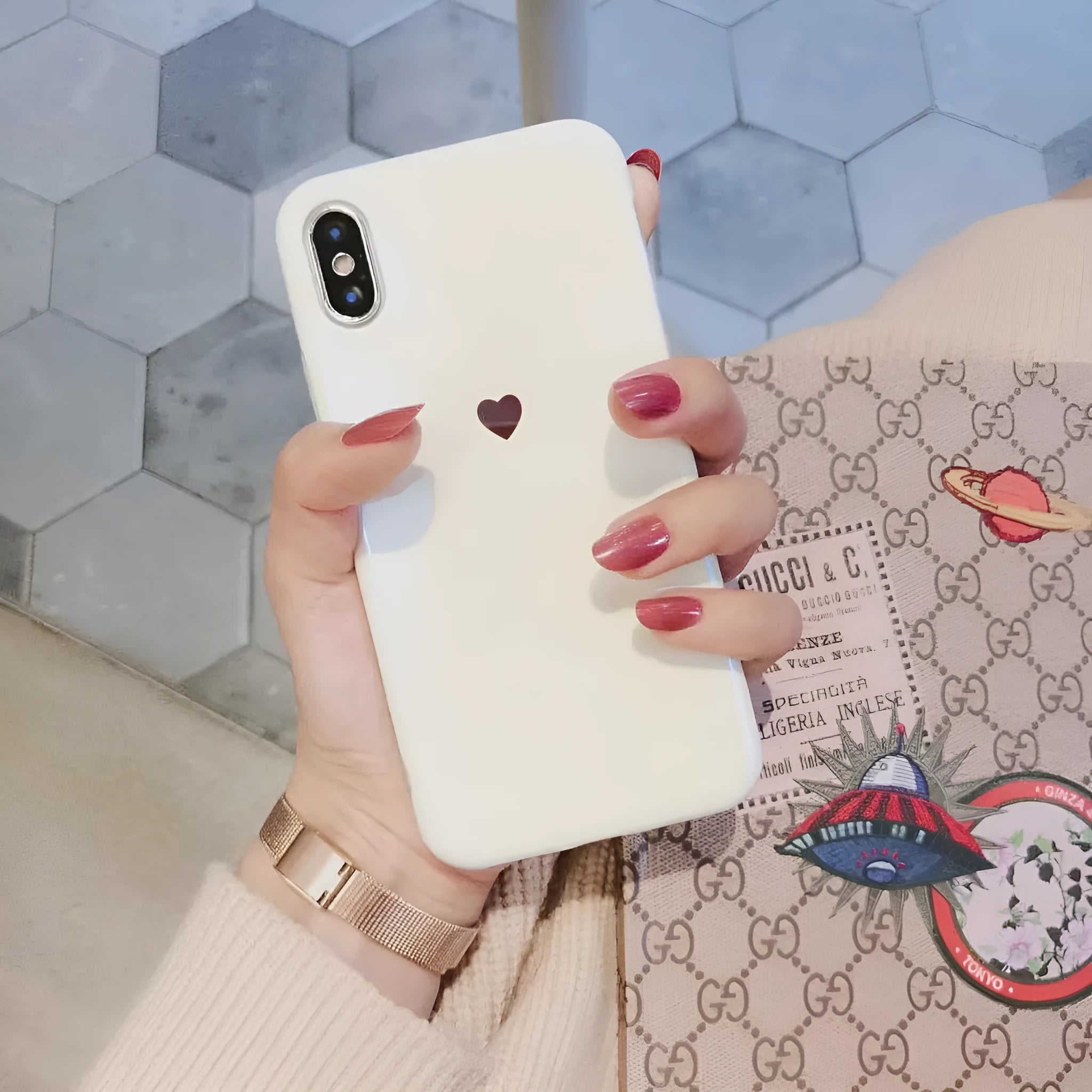 Love phone case back cover for iPhone in white colour with simple style and blue light material