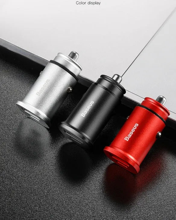 USB Smart Car Charger 4.8A aluminium alloy dual port in black silver red compact size