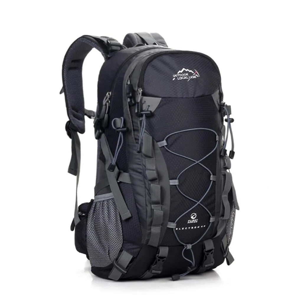 Polyester sports backpack in green colour showing front compartment and straps for outdoor use