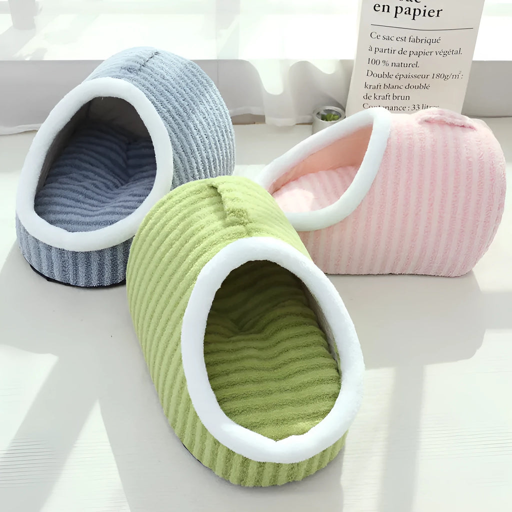 Thickened three-dimensional cat nest macaron double-piece warm pet bed in pink cloth
