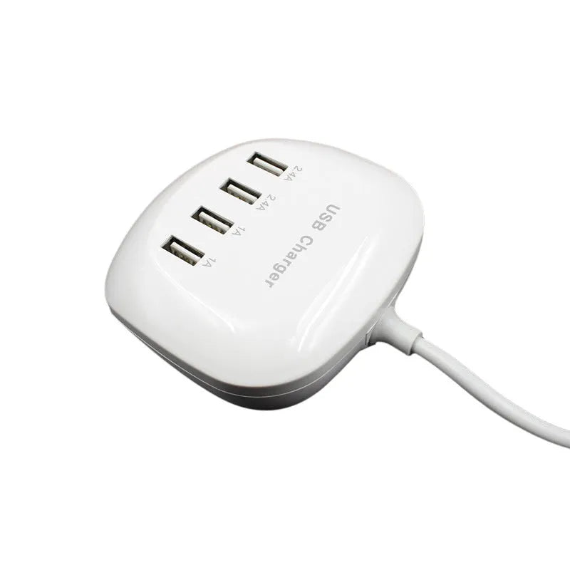 White ABS USB charger with US style plug on a white background