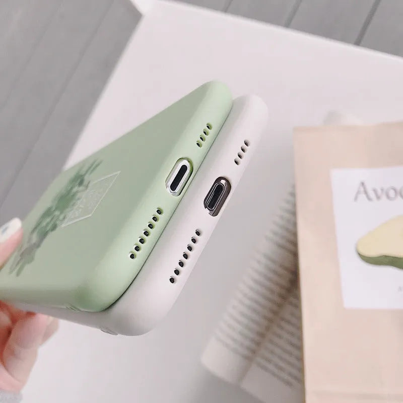 White silicone phone case back cover with painted plant pattern for iPhone