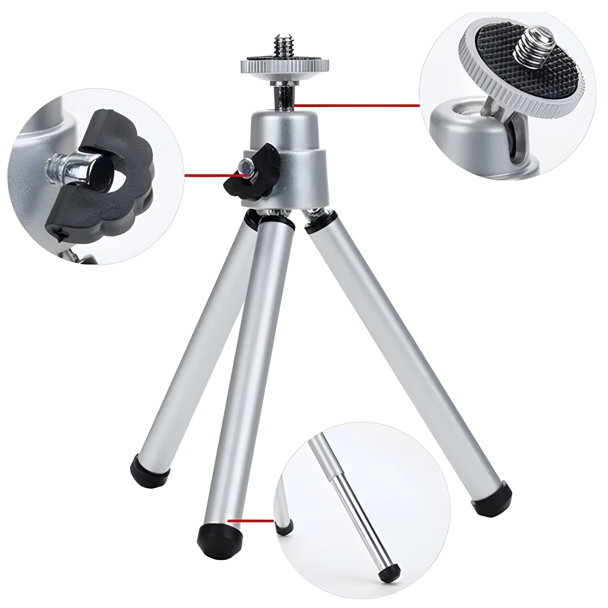 Black universal mini flexible tripod stand with extendable legs and phone clip for cameras and smartphones