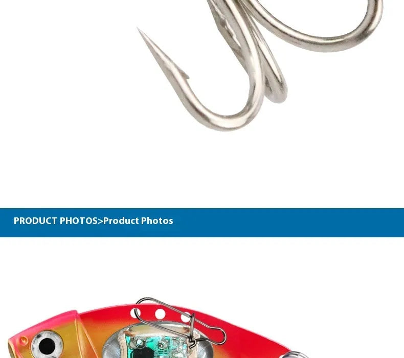 Luminous metal vib electronic lure in blue body and red body fishing bait