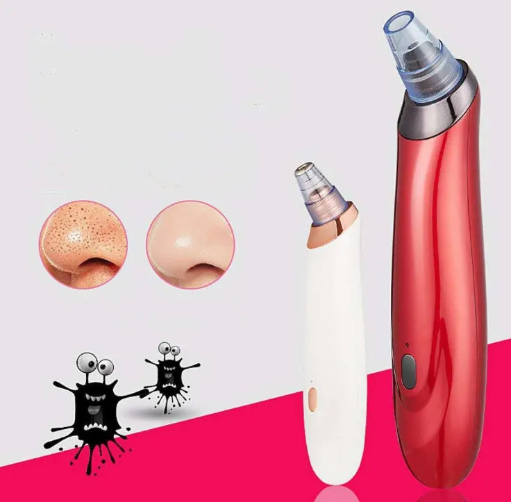 Electric blackhead remover vacuum device with interchangeable nozzles for pore cleaning