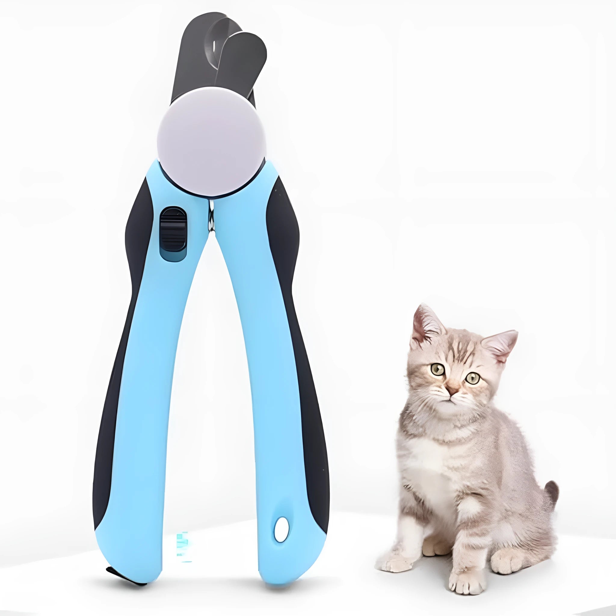 Blue heavy-duty dog nail clippers with safety guard for large breed dogs and thick nails.