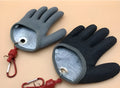 Black fish catching gloves on a pair of hands, size L, for secure fish handling