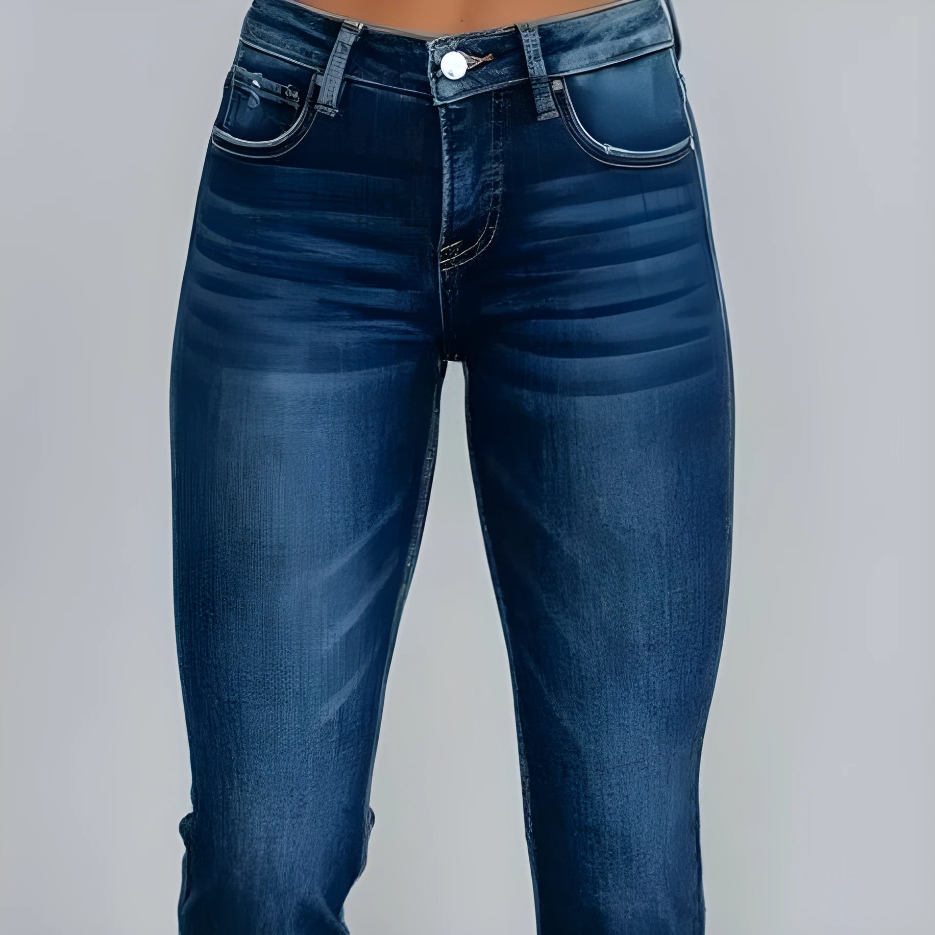 Women's solid colour cotton denim jeans with manual distressing in dark blue and light blue options